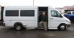 Jim Fouts, Account Mgr. at K & M Dodge/Sprinter with upfitted Dodge Sprinter Passenger Van